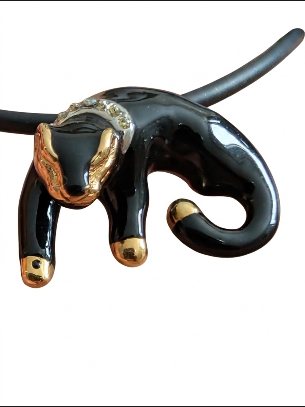 14K Black Enamel Panther Slide Pendant with White & Topaz Collar